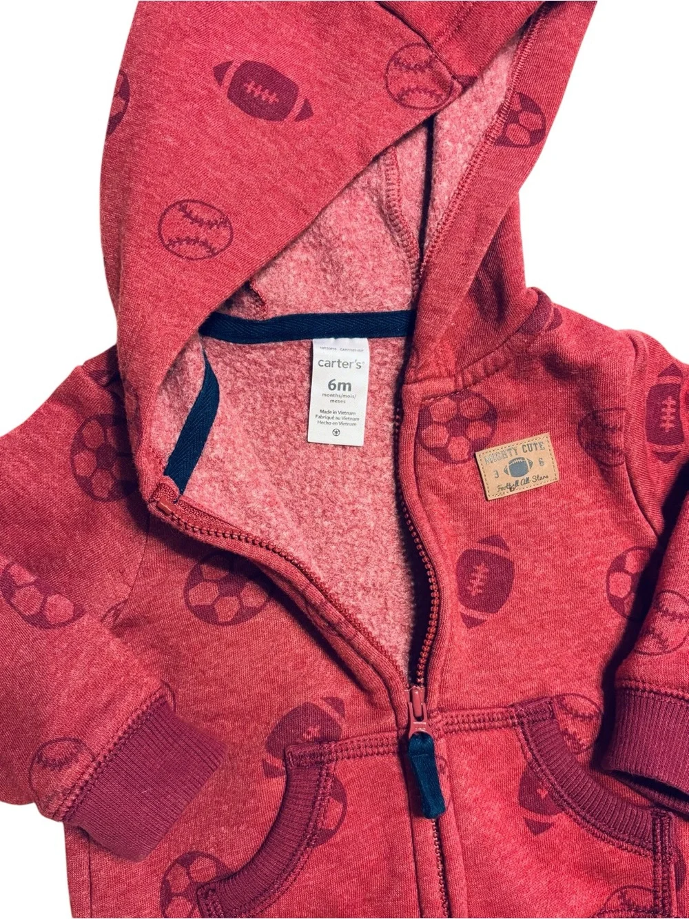 Carter's Red Hooded Zip Sweatshirt with Sports Ball Motif 6M 4 0575